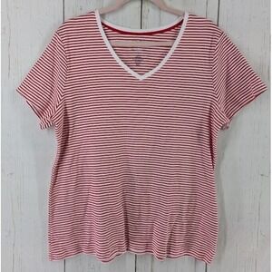 Croft‎ Barrow Size Large The Classic Tee Red White Stripe Cotton V Neck Top